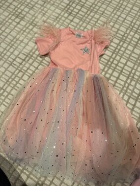 Lola and The Boys Pink Tulle Star Dress with Feather Sleeves